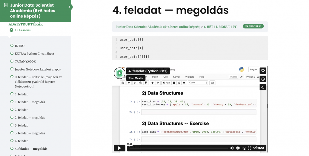 python megoldás adattudomány képzés